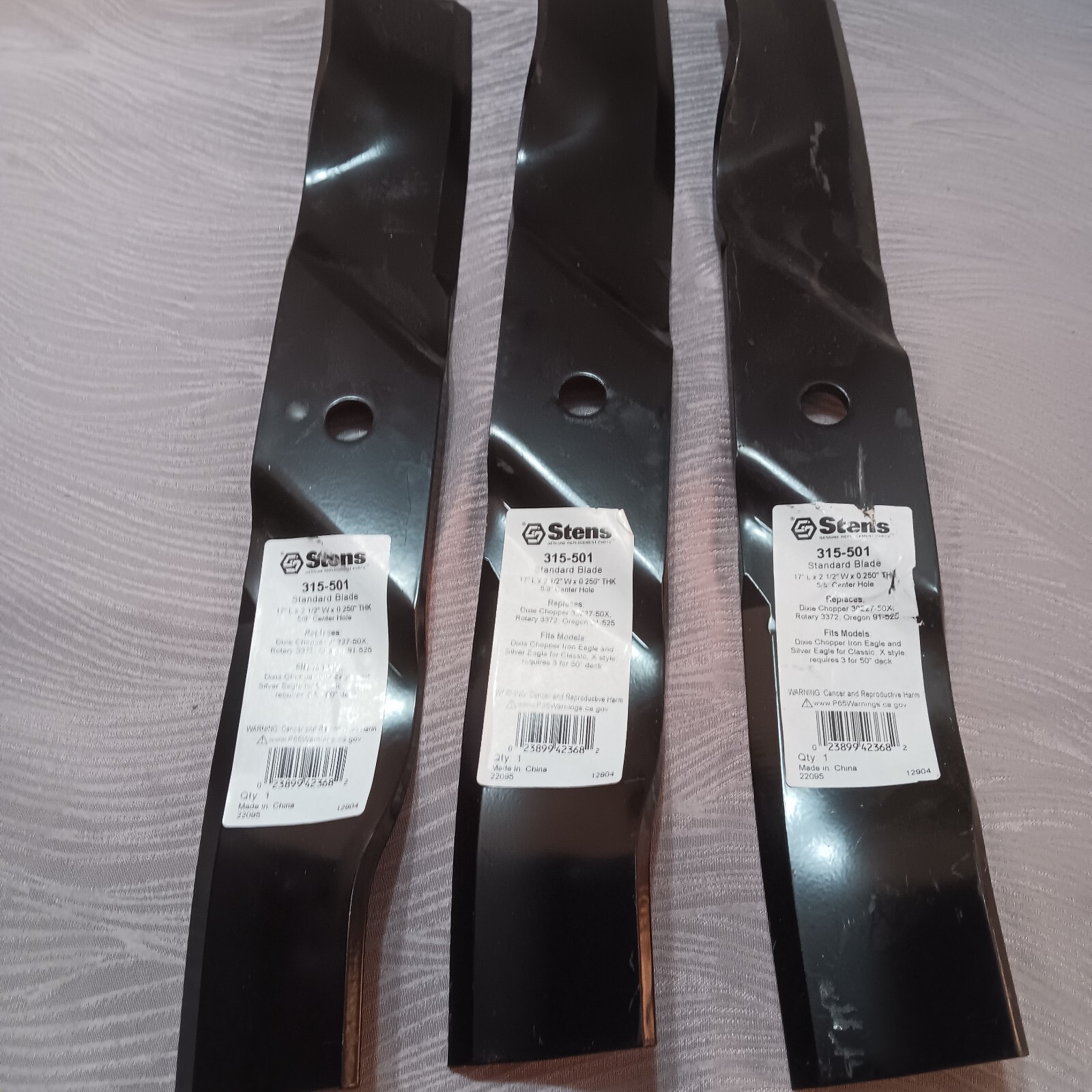 Stens 315-501 Set of 3 blades for 50 in Deck 17 in Long 2.5 in Wide .250 Thick
