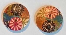 2 Floral Sewing Buttons Crafting Wood Round 2 Hole .75" 