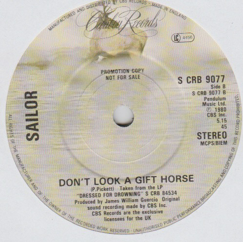 Sailor - Don't Send Flowers (7", Promo) - Picture 2 of 2