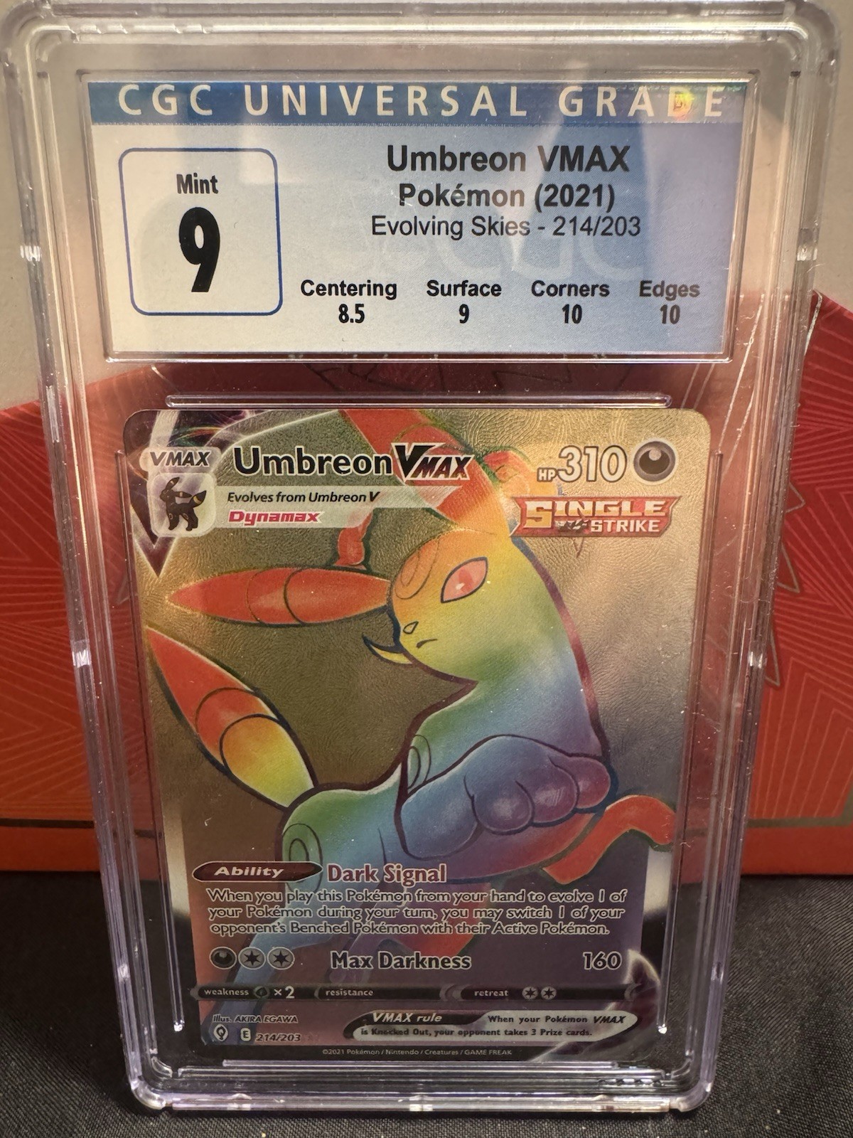 2021 Pokémon Evolving Skies Umbreon VMAX 214/203 Rainbow Rare CGC 9 Mint