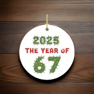 67, Six-seven, 6-7 Holiday Christmas Ornament; New 2-D Decoration, Wine Label