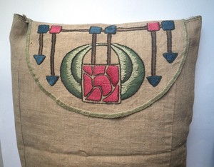 Antique Arts & Crafts Era Stickley Mission Embroidered Linen Pillowcase Cover