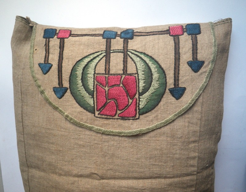 Antique Arts & Crafts Era Stickley Mission Embroidered Linen Pillowcase Cover