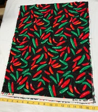 Red & Green Peppers on Black Background Fabric 16 1/2" x 42 1/2"