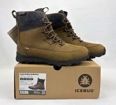 Icebug Adak ReWool BUGrip Leather Winter Boots/Shoes Coffee/Grey Men's 9 NIB