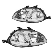 Headlights Fits 1996-98 Honda Civic Halogen Clear Corner Chrome Housing Lamps
