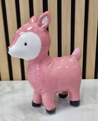 Spardose Reh Kitz Rosa Weiß Gepunktet Keramik Sparschwein Dekofigur Retro Kawaii