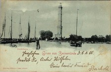 Swinemünde Lighthouse Postcard 1900 Litho Maritime Scene Sailing Ships