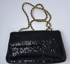 Whiting and Davis International Black Sequins Purse Handbag 10" Wx 6.5" H Black