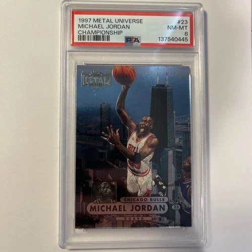 MICHAEL JORDAN #23 psa 8 1997-98 Metal universe championship Basketball Card NBA