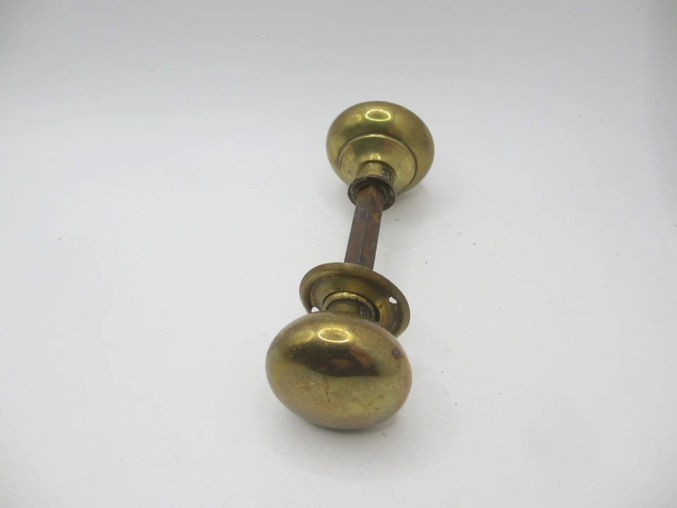 Victorian Brass Door Knobs Handles Old Rim Lock Antique 1 Plate Vintage - Image 3 of 4