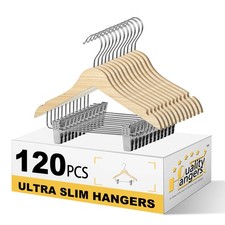 Quality 12-Inch Kids Wooden Pants  Skirt Hangers with Clips   120-Pack  ...