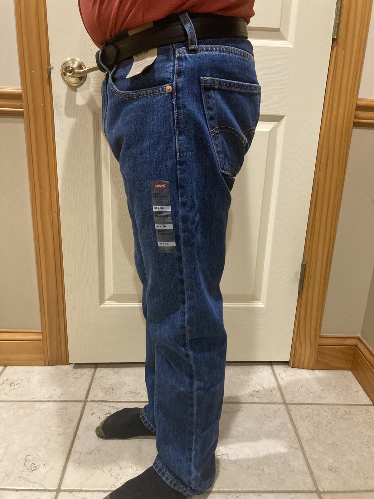 Mens SIZE 31W 30L Levi's 505 Dark Stonewash Regular Fit Straight Leg 100% Jeans thumbnail 2