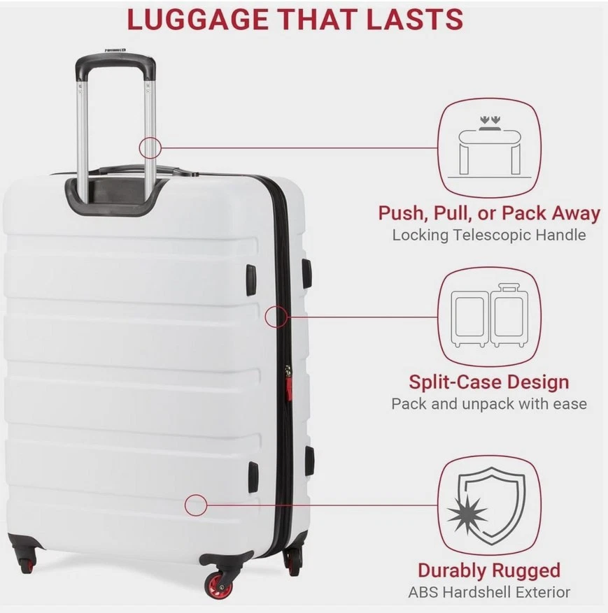 SwissGear 7366 Luggage w/Spinner Wheels, Checked, 27", White, FREE SHIPPING - Image 4 of 4