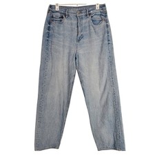 American Eagle Baggy Jean High Rise Cotton Light Wash Distressed 12 Short