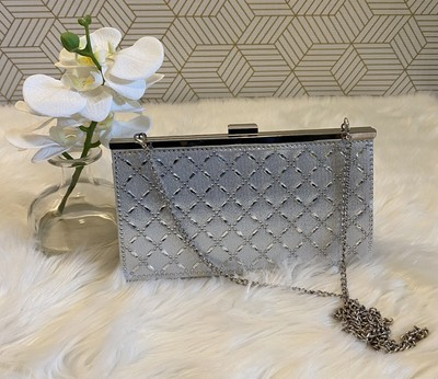 #ad Women’s Silver Rhinestone Crystal Sparkly Evening Handbag Purse Or Clutch