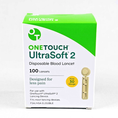 OneTouch UltraSoft 2 Lancets (30 Gauge) 100 Count Box - Exp 07/29 - New Sealed