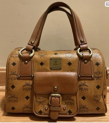 #ad #ad MCM Boston Visetos Cognac Leather Satchel $199.00