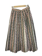 Vintage Womens Pleated Midi Skirt A Line Boho Folk Cottage Rustic Cottagecore