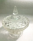 Vintage Anchor Hocking Wexford Pattern Clear Glass Pedestal Candy Dish with Lid