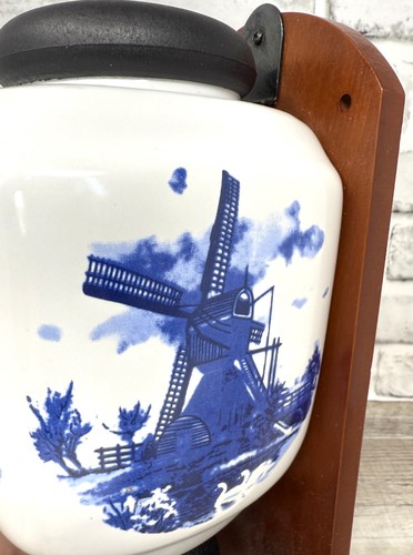 Molino de viento holandés Delft azul montado en la pared manivela molinillo de café cerámica de colección - Imagen 5 de 9