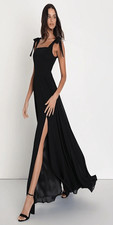 $99 Lulus Tie Strap square neck maxi black maxi dress size large m9