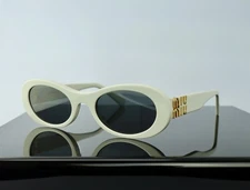Miu Miu Glimpse MU06ZS White  / Gray Lens Round Sunglasses 100% UV