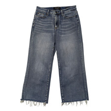 Judy Blue Wide Leg Crop Jeans Womens Size 7/28 Raw Hem Stretch Denim Boho Trendy