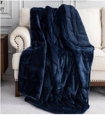 Weighted Blanket 15 lbs 60x80 inches, Sherpa Fleece Throw Blanket Navy Blue