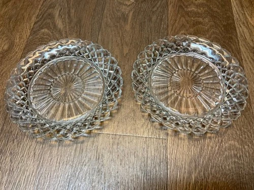 2 Vintage Hocking Glass Co. Waterford/Waffle Clear Crystal 7-1/8" Salad Plates