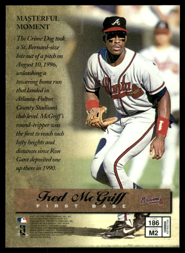 1996 Topps Mystery Finest BRONZE REFRACTOR FRED MCGRIFF Atlanta Braves #M2 - Image 2 of 2