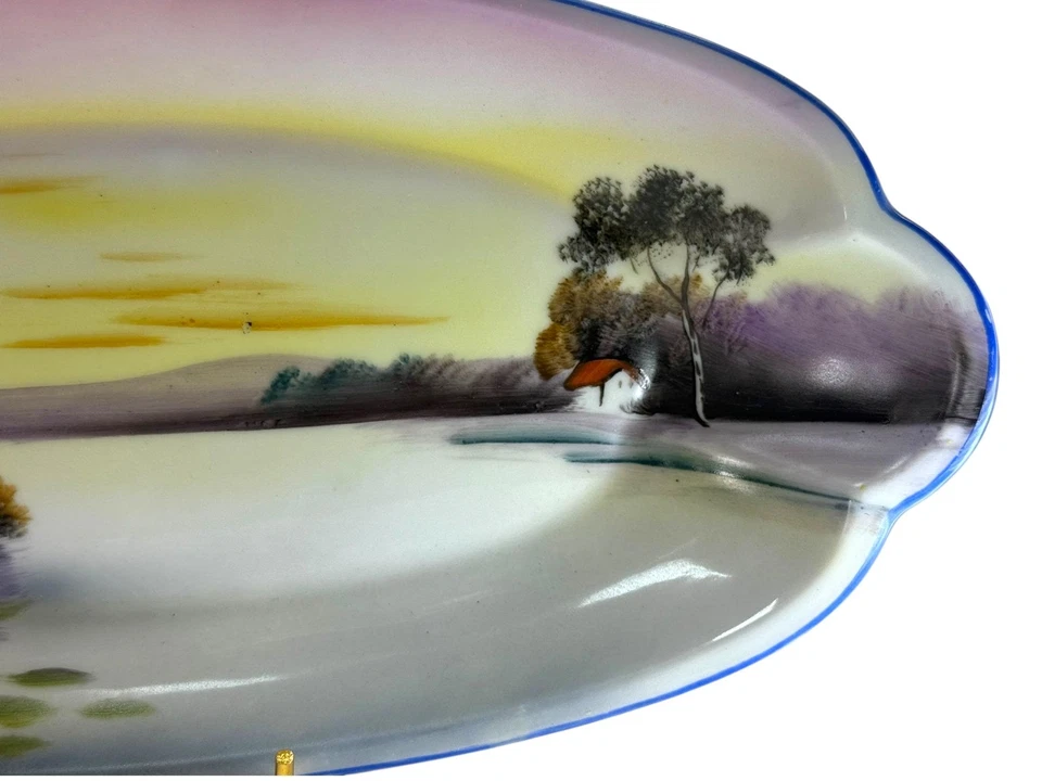Antique Noritake Hand Painted Porcelain Scenic Tray – Lake & Trees Sunset - Image 2 of 4