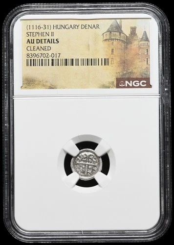HUNGARY. Stephen II, 1116-1131, Silver Denar, Scarce type, NGC AU Details