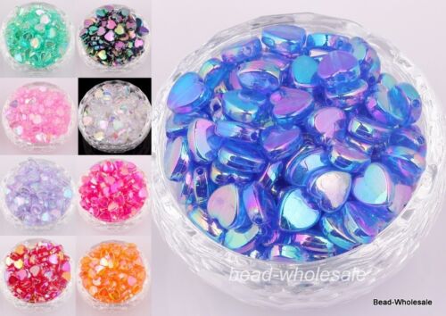 200 pièces belles perles d'espacement de couleur acrylique en forme de cœur AB pour l'artisanat 8 x 4 mm - Photo 1/11