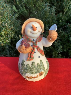 Vintage Snowlady Snowman Apples Shovel Pine Tre House Scene Figurine 8/4 sj5m1s
