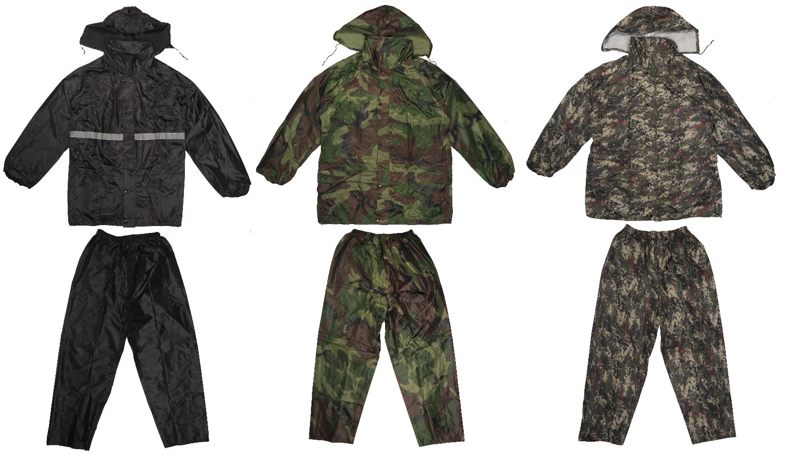 100% Waterproof Raincoat & Pants Set with Hood - Black or Camo-image