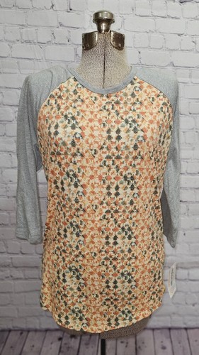 Chemise LuLaRoe Randy Taille XS - Manches Grises Motif Floral Rouge Orange - Neuf étiquettes