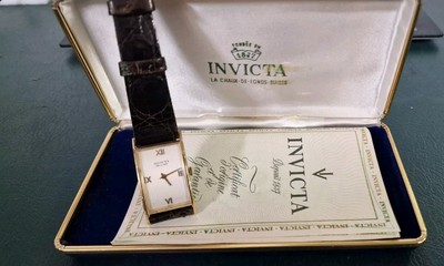 Invicta Rechteck Gold 18k FULL SET 1970' 21x31mm Herrenuhr -Tonneau Gehäuse-