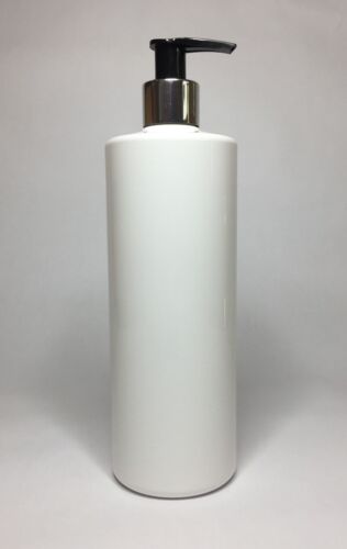 500ml White Blank Pump Bottle & Chrome/Black Lotion Pump PET Plastic ANY AMOUNT - Picture 1 of 1