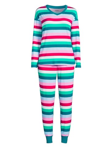 Joyspun Womens Large 12-14 Pajamas Set Multi Color Striped Christmas Soft NWT