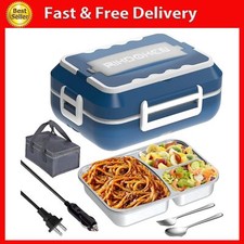 RIKDOKEN 60W Faster Heat Electric Lunch Box Food Heater for Car Truck Z-Blue