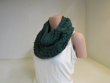 Handcrafted Cowl Forest Green Silver Bulky Drop Stitch 100% Merino Female Adult