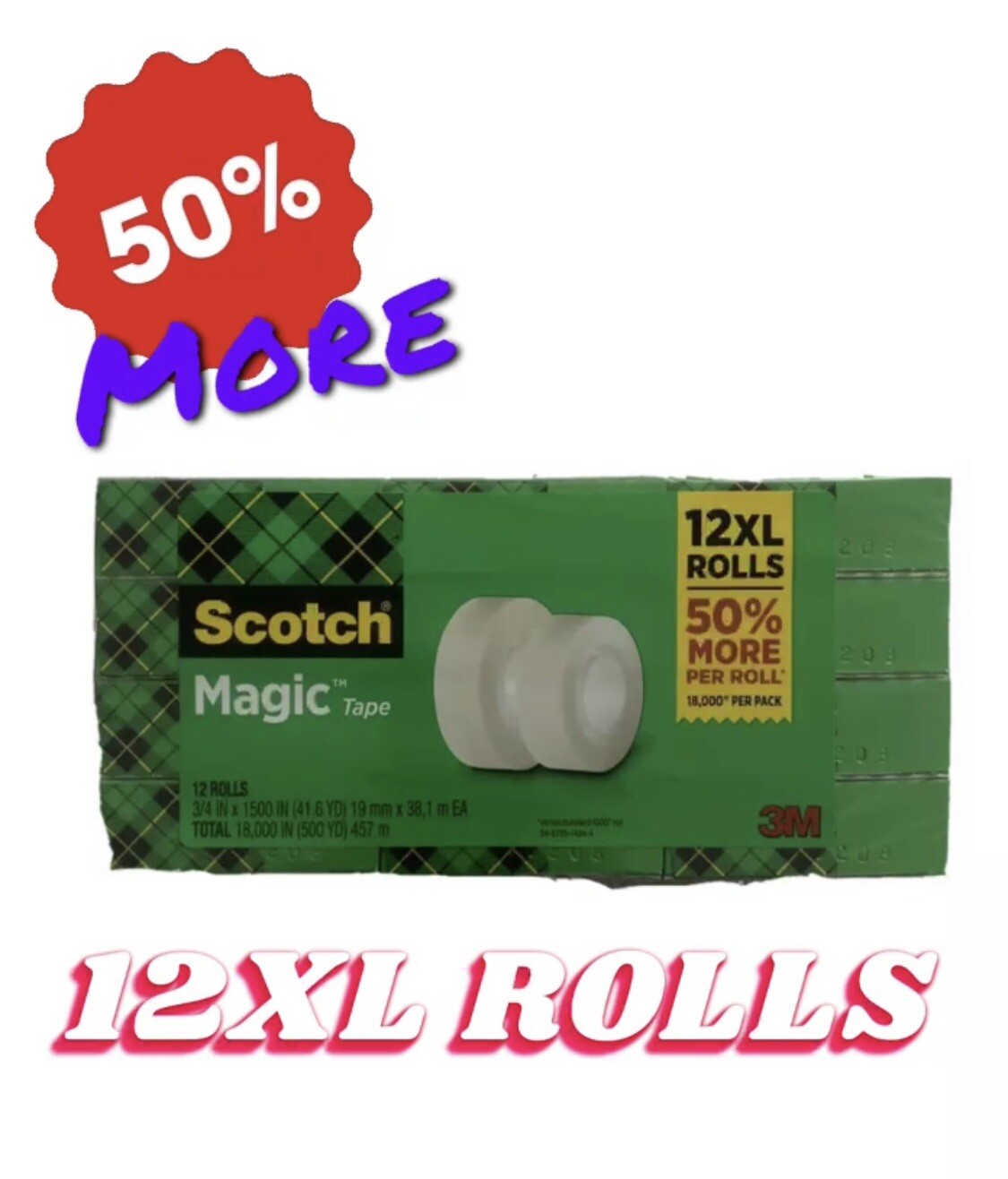 Scotch Magic Tape Refill 3 Rolls, 3/4 x 1500 per Roll Original Matte  Finish