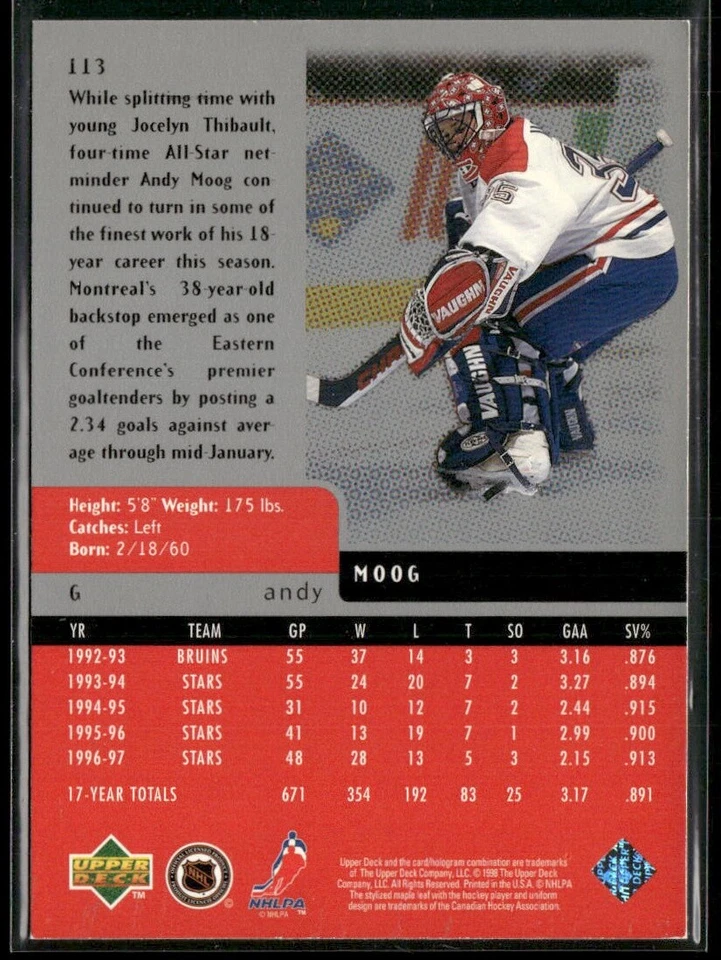 Andy Moog 1997-98 Upper Deck Black Diamond Double #113 - Montreal Canadiens - Image 2 of 2