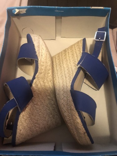 Shoes MONTEGO BAY CLUB Blue Sandal W/ Espadrille Wedge 3”Heel Size 7 NEW IN BOX - Picture 5 of 8