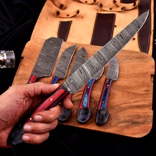 Handmade HAND FORGED DAMASCUS STEEL CHEF KNIFE Set Kitchen Knives