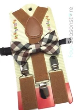 Vintage Brown toddler bow tie and suspenders set - baby boy/girl Accesorries