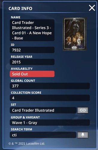 Topps Star Wars Card Trader Illustrated CTI Gray 2015 A New Hope (377cc) - 第 2/2 張圖片