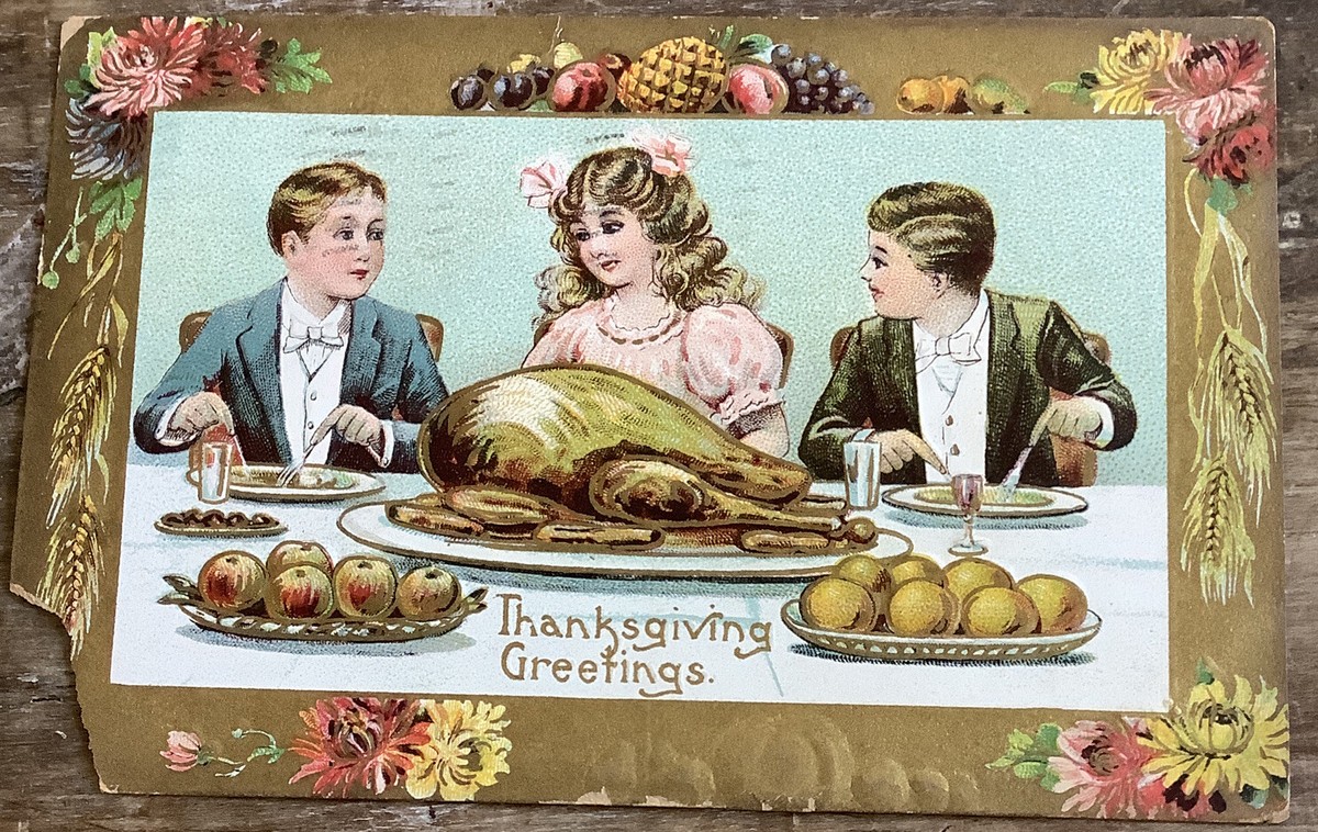 Old Fashioned Thanksgiving Day Cards 1950s Vintage Mid Century