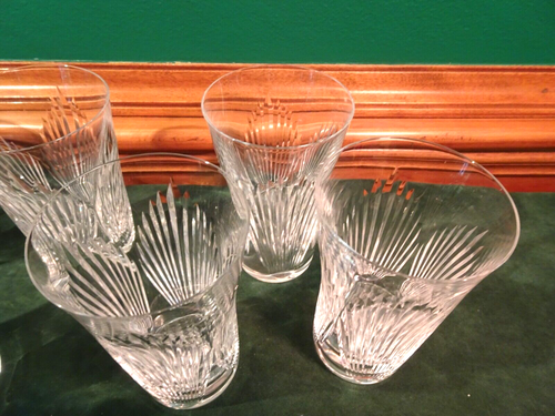 LALIQUE CRYSTAL CUT VERTICAL FAN PATTERN FLAT TUMBLER, SET/ 6, SIGNED, FRANCE - Picture 3 of 7